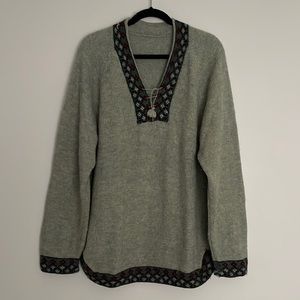 Peruvian 100% Alpaca Blend Handknit V-neck Sweater One Size